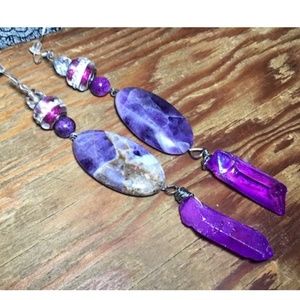 Real amethyst crystal quartz crystal handcrafted earrings, statement earrings